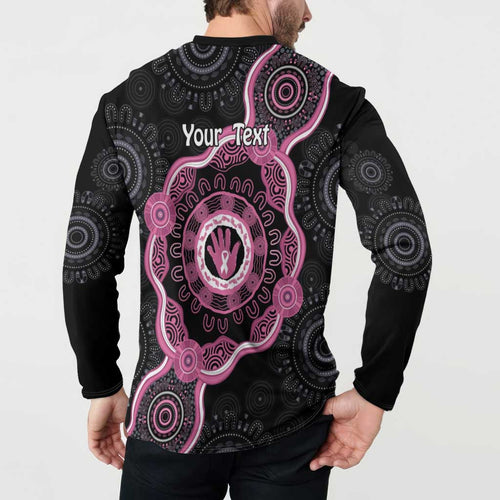 Personalised Australia Breast Cancer Button Sweatshirt Brave Strong Aboriginal Art