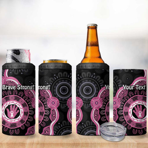 Personalised Australia Breast Cancer 4 in 1 Can Cooler Tumbler Brave Strong Aboriginal Art