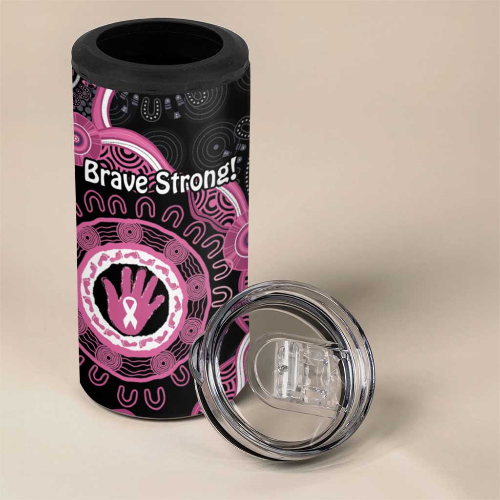 Personalised Australia Breast Cancer 4 in 1 Can Cooler Tumbler Brave Strong Aboriginal Art