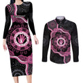Personalised Australia Breast Cancer Couples Matching Long Sleeve Bodycon Dress and Long Sleeve Button Shirt Brave Strong Aboriginal Art