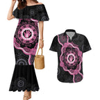 Personalised Australia Breast Cancer Couples Matching Mermaid Dress and Hawaiian Shirt Brave Strong Aboriginal Art