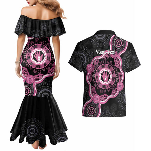 Personalised Australia Breast Cancer Couples Matching Mermaid Dress and Hawaiian Shirt Brave Strong Aboriginal Art