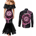 Personalised Australia Breast Cancer Couples Matching Mermaid Dress and Long Sleeve Button Shirt Brave Strong Aboriginal Art