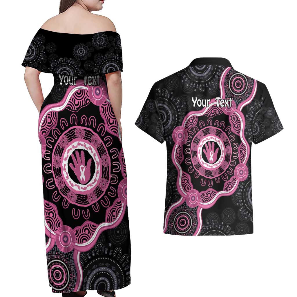 Personalised Australia Breast Cancer Couples Matching Off Shoulder Maxi Dress and Hawaiian Shirt Brave Strong Aboriginal Art