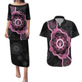 Personalised Australia Breast Cancer Couples Matching Puletasi and Hawaiian Shirt Brave Strong Aboriginal Art