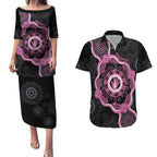 Personalised Australia Breast Cancer Couples Matching Puletasi and Hawaiian Shirt Brave Strong Aboriginal Art