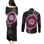 Personalised Australia Breast Cancer Couples Matching Puletasi and Long Sleeve Button Shirt Brave Strong Aboriginal Art