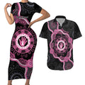 Personalised Australia Breast Cancer Couples Matching Short Sleeve Bodycon Dress and Hawaiian Shirt Brave Strong Aboriginal Art