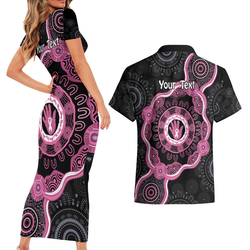Personalised Australia Breast Cancer Couples Matching Short Sleeve Bodycon Dress and Hawaiian Shirt Brave Strong Aboriginal Art
