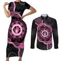 Personalised Australia Breast Cancer Couples Matching Short Sleeve Bodycon Dress and Long Sleeve Button Shirt Brave Strong Aboriginal Art