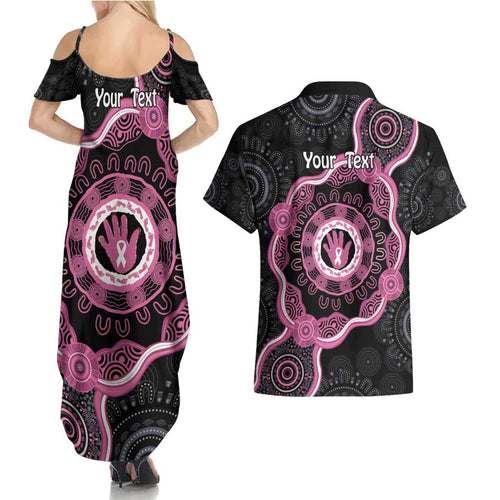 Personalised Australia Breast Cancer Couples Matching Summer Maxi Dress and Hawaiian Shirt Brave Strong Aboriginal Art