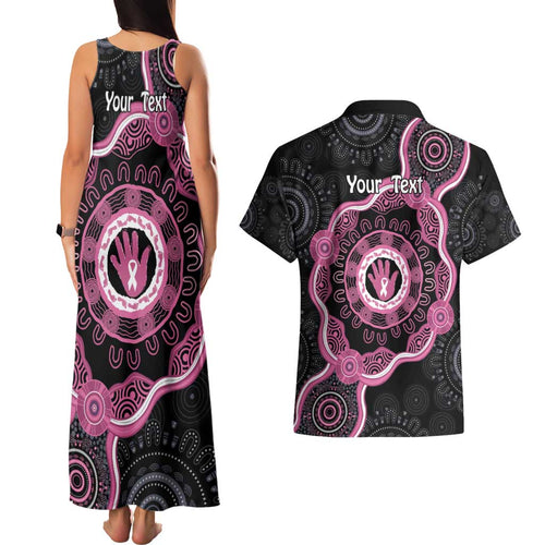 Personalised Australia Breast Cancer Couples Matching Tank Maxi Dress and Hawaiian Shirt Brave Strong Aboriginal Art