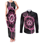 Personalised Australia Breast Cancer Couples Matching Tank Maxi Dress and Long Sleeve Button Shirt Brave Strong Aboriginal Art