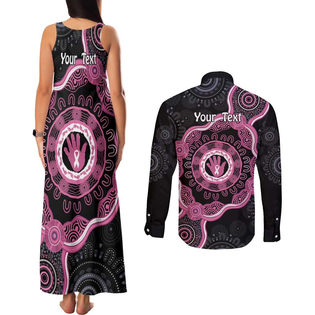 Personalised Australia Breast Cancer Couples Matching Tank Maxi Dress and Long Sleeve Button Shirt Brave Strong Aboriginal Art