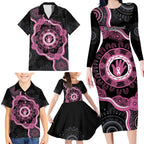 Personalised Australia Breast Cancer Family Matching Long Sleeve Bodycon Dress and Hawaiian Shirt Brave Strong Aboriginal Art