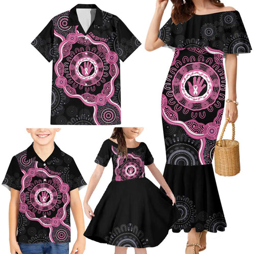 Personalised Australia Breast Cancer Family Matching Mermaid Dress and Hawaiian Shirt Brave Strong Aboriginal Art