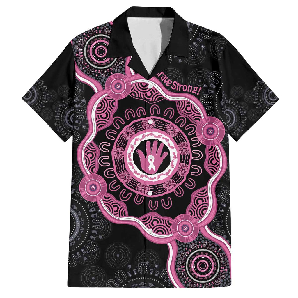 Personalised Australia Breast Cancer Family Matching Off The Shoulder Long Sleeve Dress and Hawaiian Shirt Brave Strong Aboriginal Art