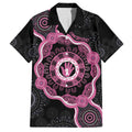 Personalised Australia Breast Cancer Family Matching Off The Shoulder Long Sleeve Dress and Hawaiian Shirt Brave Strong Aboriginal Art