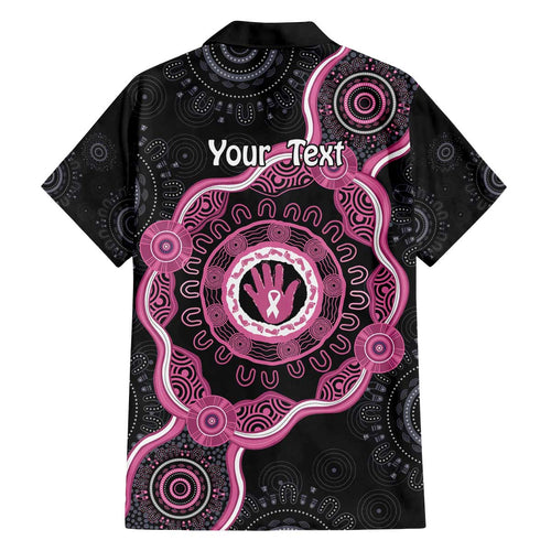 Personalised Australia Breast Cancer Family Matching Off The Shoulder Long Sleeve Dress and Hawaiian Shirt Brave Strong Aboriginal Art