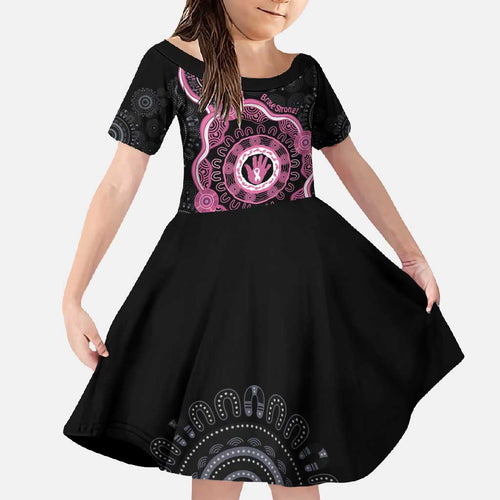 Personalised Australia Breast Cancer Family Matching Off Shoulder Maxi Dress and Hawaiian Shirt Brave Strong Aboriginal Art