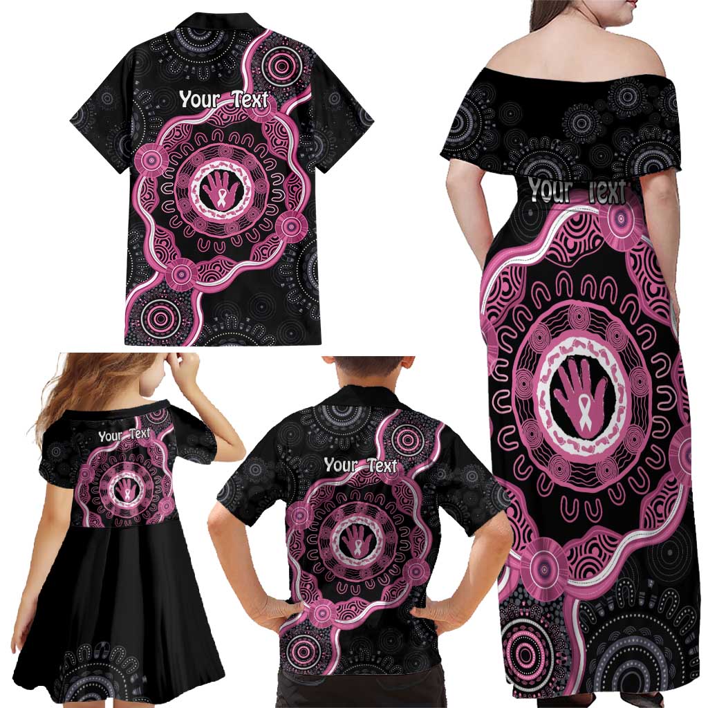 Personalised Australia Breast Cancer Family Matching Off Shoulder Maxi Dress and Hawaiian Shirt Brave Strong Aboriginal Art