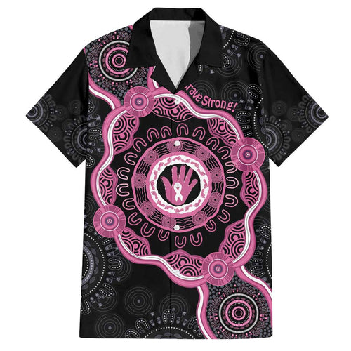 Personalised Australia Breast Cancer Family Matching Off Shoulder Maxi Dress and Hawaiian Shirt Brave Strong Aboriginal Art