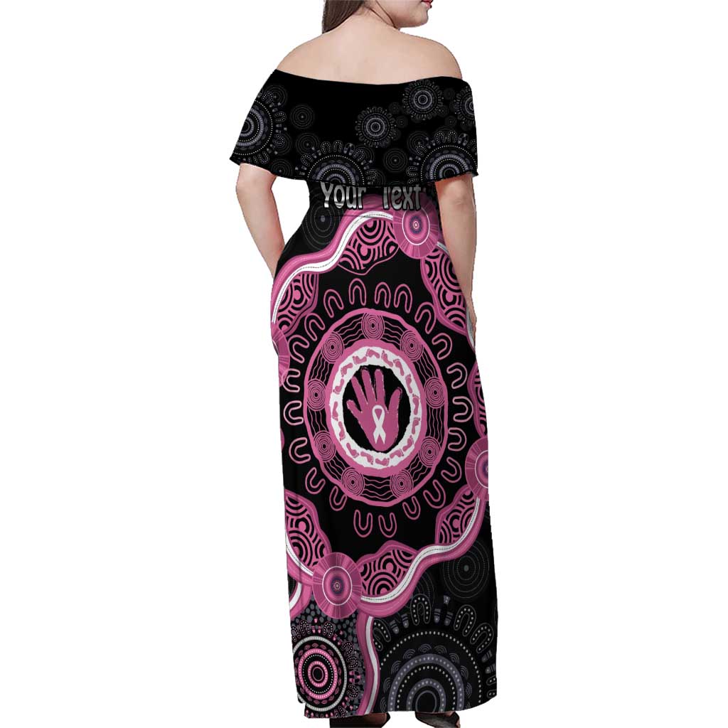 Personalised Australia Breast Cancer Family Matching Off Shoulder Maxi Dress and Hawaiian Shirt Brave Strong Aboriginal Art