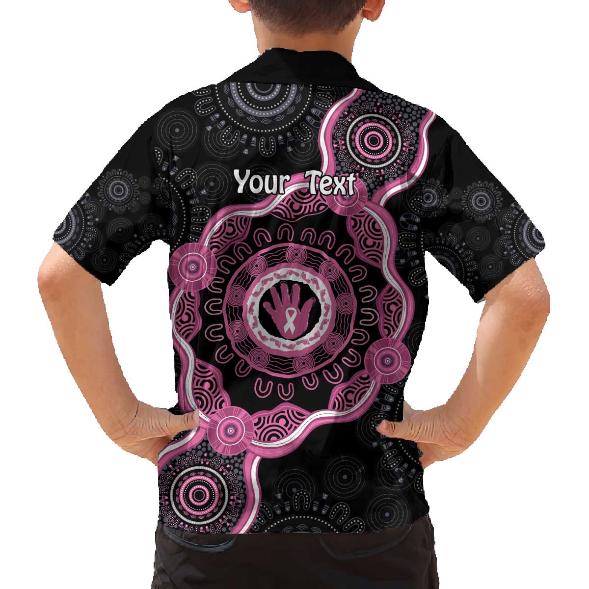 Personalised Australia Breast Cancer Family Matching Off Shoulder Short Dress and Hawaiian Shirt Brave Strong Aboriginal Art