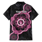 Personalised Australia Breast Cancer Family Matching Off Shoulder Short Dress and Hawaiian Shirt Brave Strong Aboriginal Art