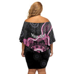 Personalised Australia Breast Cancer Family Matching Off Shoulder Short Dress and Hawaiian Shirt Brave Strong Aboriginal Art