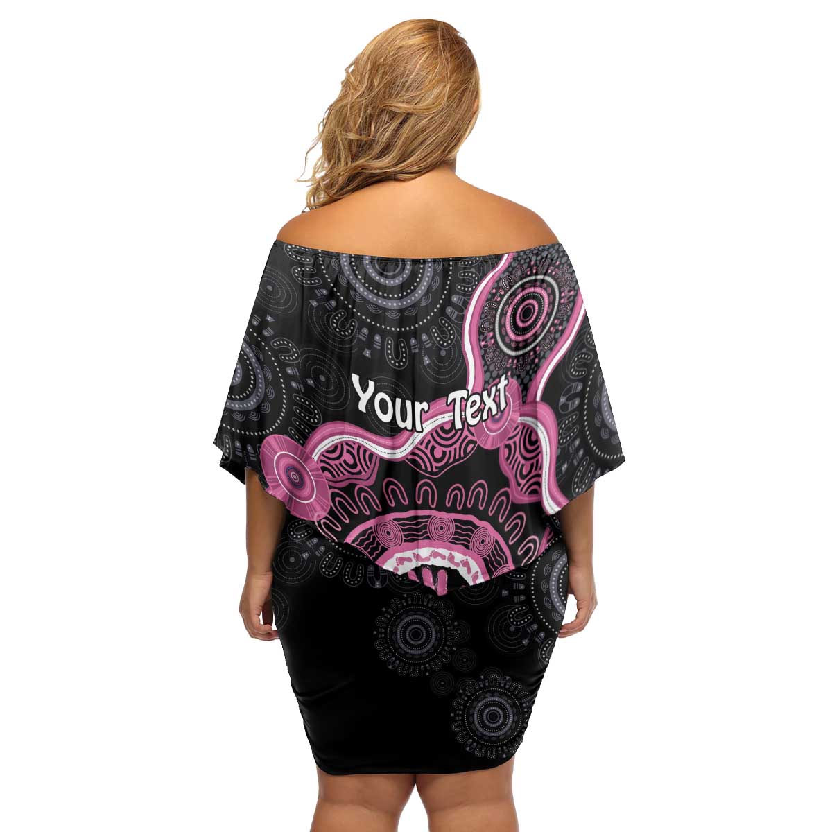 Personalised Australia Breast Cancer Family Matching Off Shoulder Short Dress and Hawaiian Shirt Brave Strong Aboriginal Art