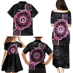 Personalised Australia Breast Cancer Family Matching Puletasi and Hawaiian Shirt Brave Strong Aboriginal Art