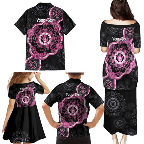 Personalised Australia Breast Cancer Family Matching Puletasi and Hawaiian Shirt Brave Strong Aboriginal Art
