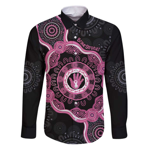 Personalised Australia Breast Cancer Family Matching Puletasi and Hawaiian Shirt Brave Strong Aboriginal Art
