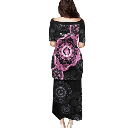 Personalised Australia Breast Cancer Family Matching Puletasi and Hawaiian Shirt Brave Strong Aboriginal Art