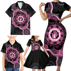 Personalised Australia Breast Cancer Family Matching Short Sleeve Bodycon Dress and Hawaiian Shirt Brave Strong Aboriginal Art
