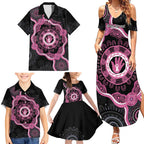 Personalised Australia Breast Cancer Family Matching Summer Maxi Dress and Hawaiian Shirt Brave Strong Aboriginal Art