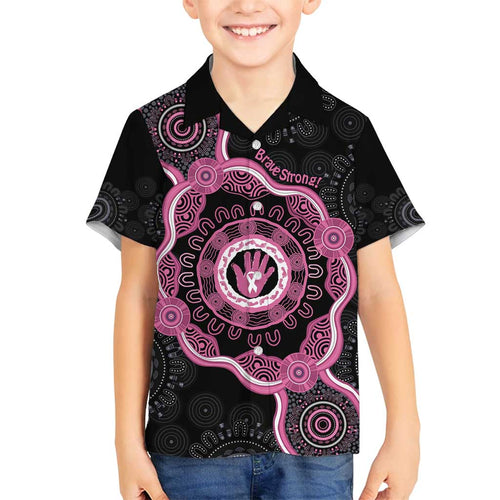 Personalised Australia Breast Cancer Family Matching Summer Maxi Dress and Hawaiian Shirt Brave Strong Aboriginal Art