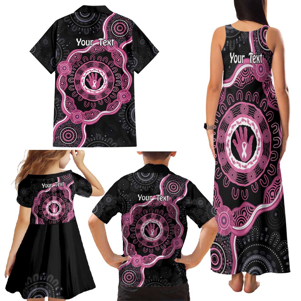 Personalised Australia Breast Cancer Family Matching Tank Maxi Dress and Hawaiian Shirt Brave Strong Aboriginal Art