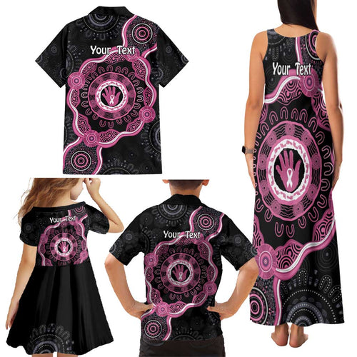 Personalised Australia Breast Cancer Family Matching Tank Maxi Dress and Hawaiian Shirt Brave Strong Aboriginal Art