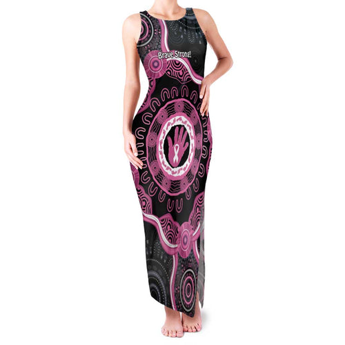Personalised Australia Breast Cancer Family Matching Tank Maxi Dress and Hawaiian Shirt Brave Strong Aboriginal Art