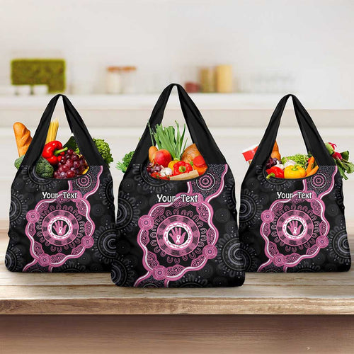 Personalised Australia Breast Cancer Grocery Bag Brave Strong Aboriginal Art