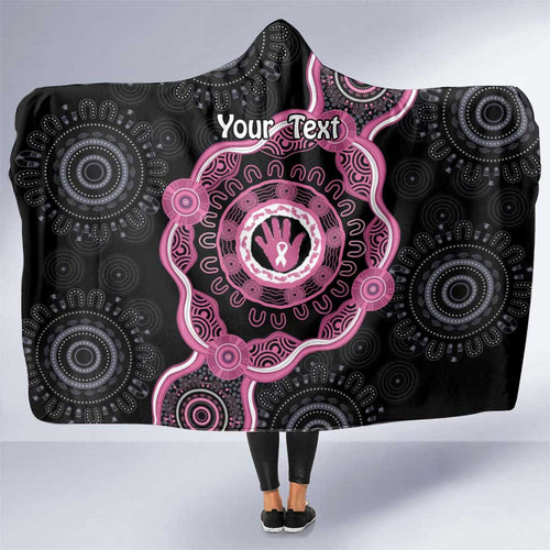 Personalised Australia Breast Cancer Hooded Blanket Brave Strong Aboriginal Art