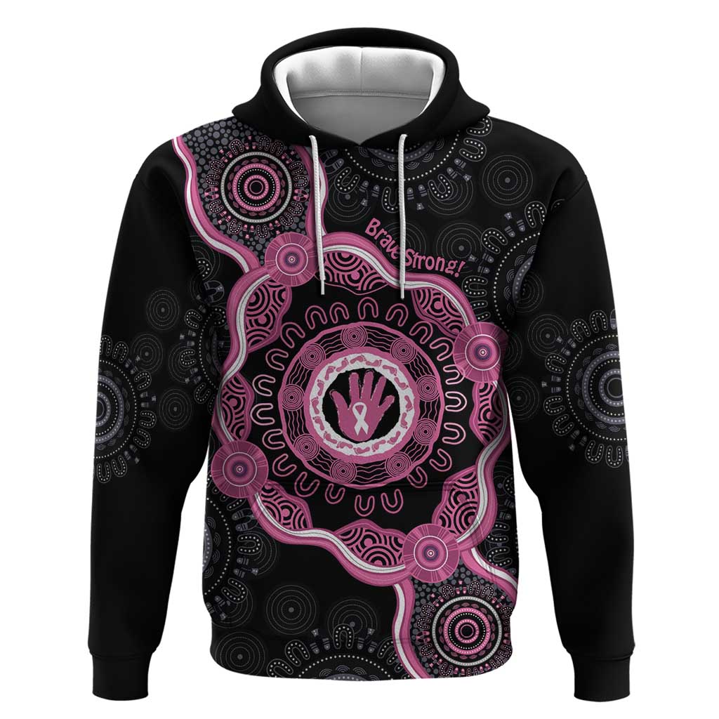 Personalised Australia Breast Cancer Hoodie Brave Strong Aboriginal Art
