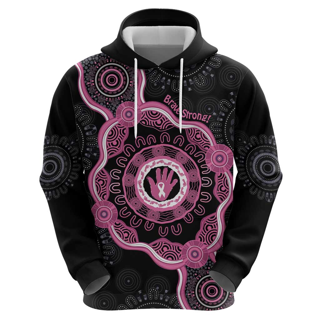 Personalised Australia Breast Cancer Hoodie Brave Strong Aboriginal Art