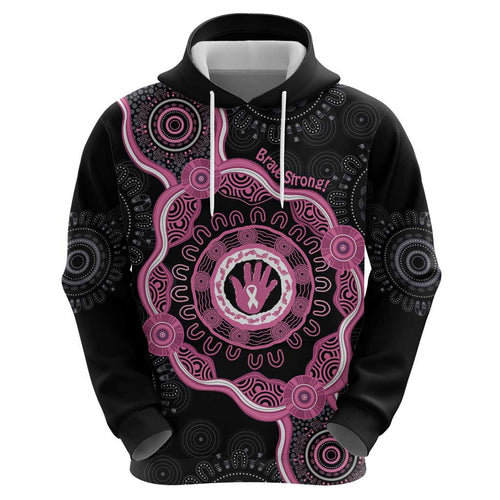 Personalised Australia Breast Cancer Hoodie Brave Strong Aboriginal Art