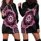 Personalised Australia Breast Cancer Hoodie Dress Brave Strong Aboriginal Art