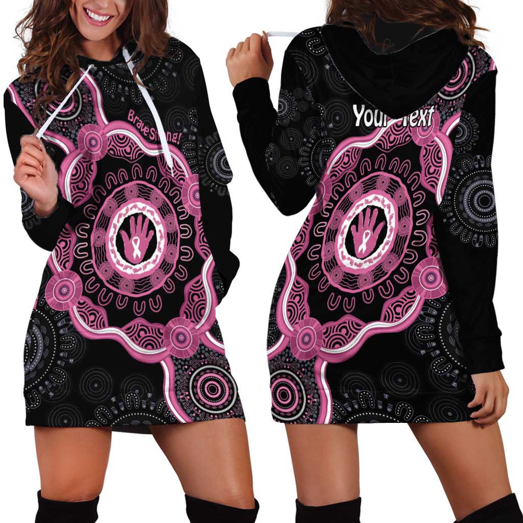 Personalised Australia Breast Cancer Hoodie Dress Brave Strong Aboriginal Art