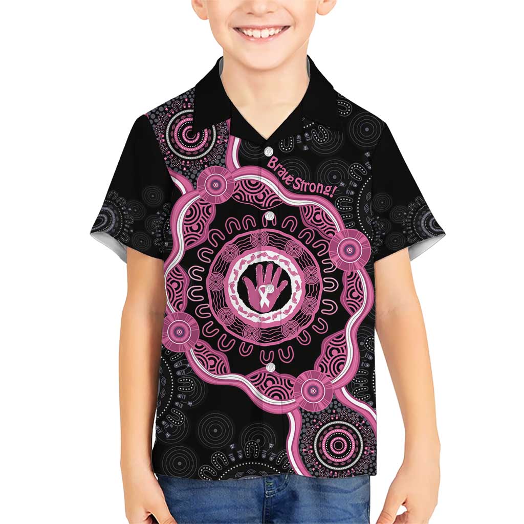 Personalised Australia Breast Cancer Kid Hawaiian Shirt Brave Strong Aboriginal Art