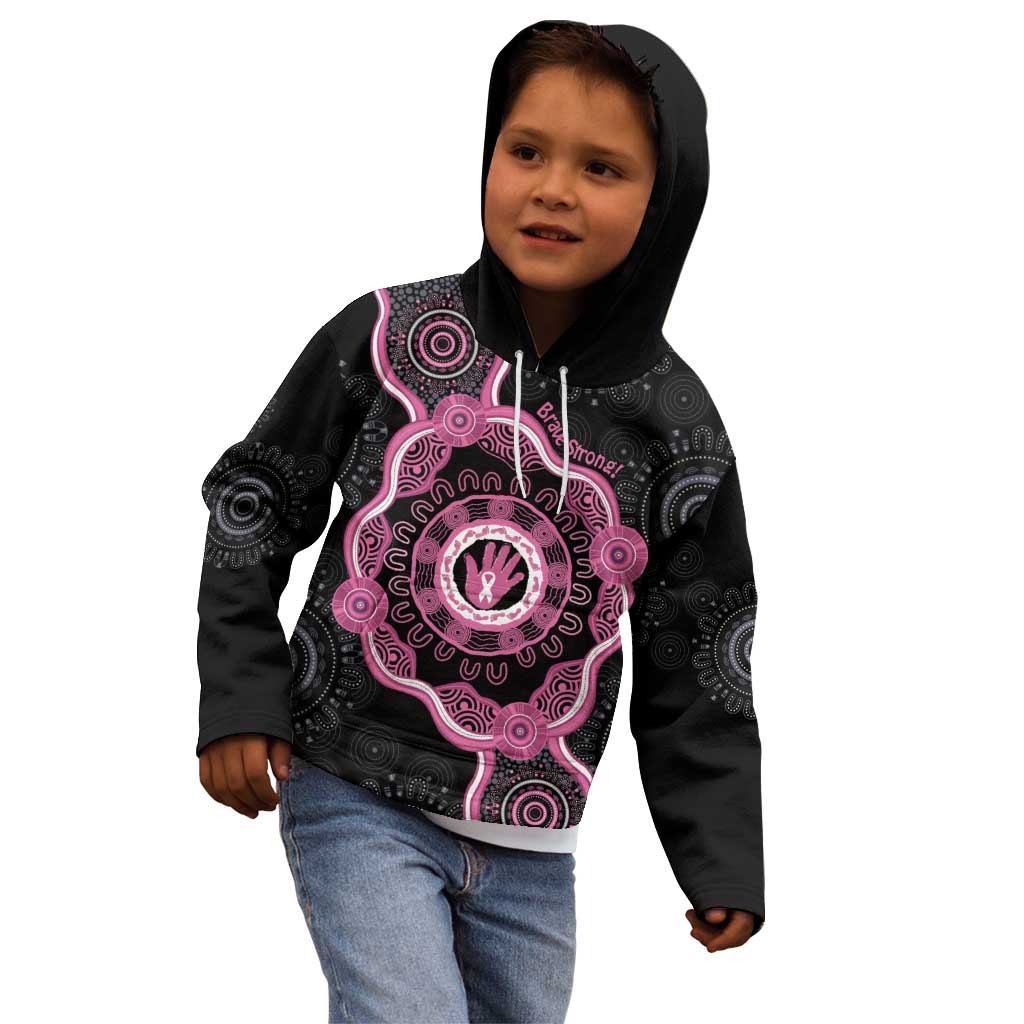 Personalised Australia Breast Cancer Kid Hoodie Brave Strong Aboriginal Art